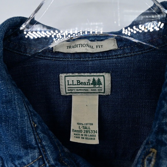 LL Bean M L/T100% Cotton Heavy Denim Traditional Fit Long Sleeve Shirt Classic - Picture 4 of 12